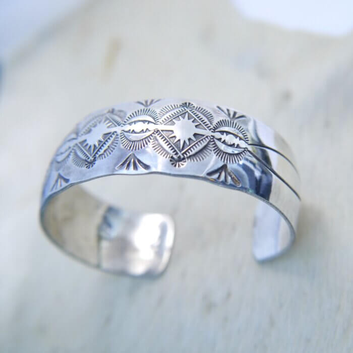 Navajo Sterling Silver Stamp Work Cuff Bracelet