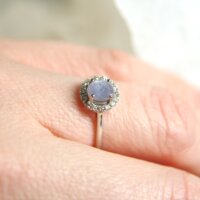 Natural Oval Star Sapphire & Diamond Halo Ring in 14k White Gold - Image 3
