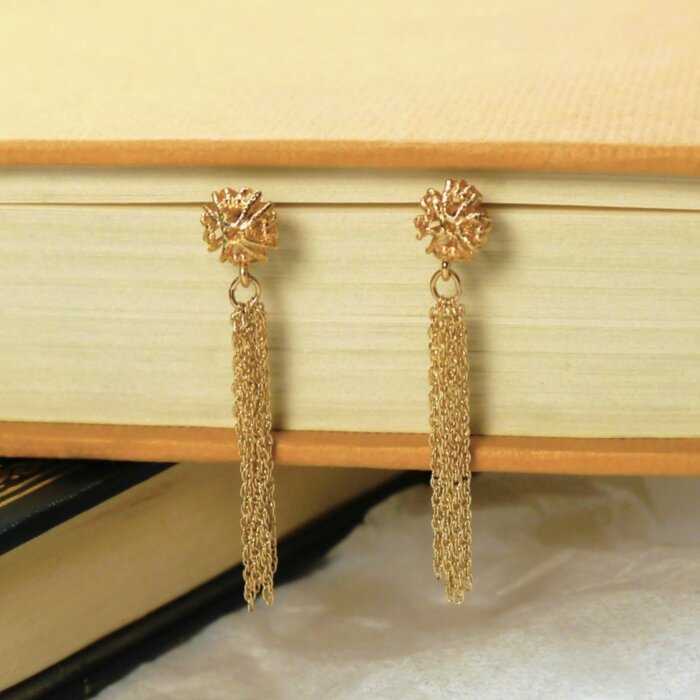 14k Yellow Gold Ball & Tassel Dangle Post Earrings w/ Newbacks - Image 2