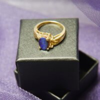 Black Oval Opal & Diamond Ring in 14k Yellow Gold - Image 2