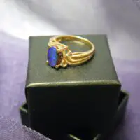 Black Oval Opal & Diamond Ring in 14k Yellow Gold - Image 3