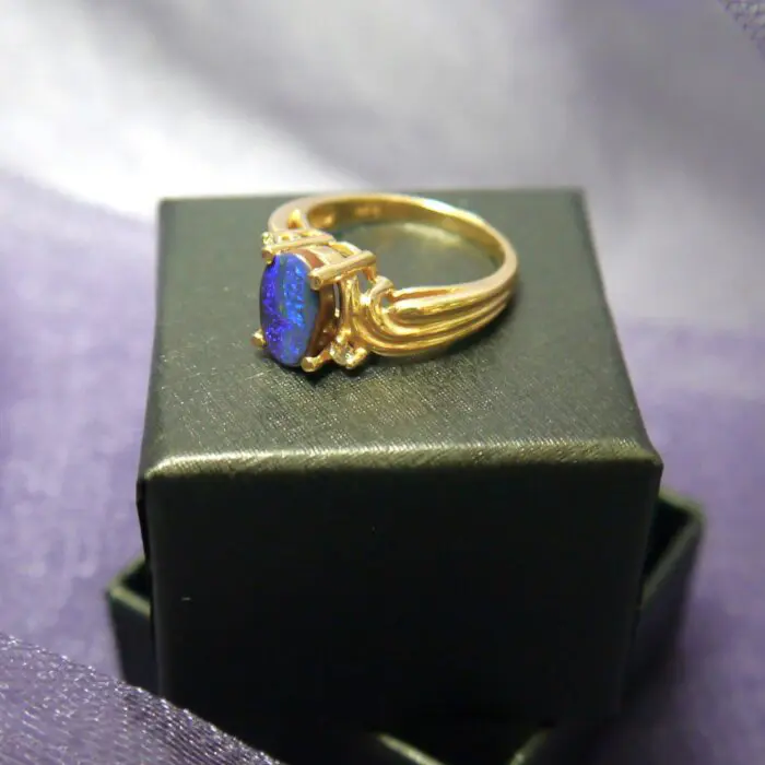 Black Oval Opal & Diamond Ring in 14k Yellow Gold - Image 3