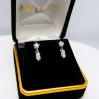 Round & Marquise Cut Diamond Dangle Drop Post Earring in 14k White Gold - Image 2