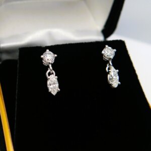 Round & Marquise Cut Diamond Dangle Drop Post Earring in 14k White Gold - Image 3