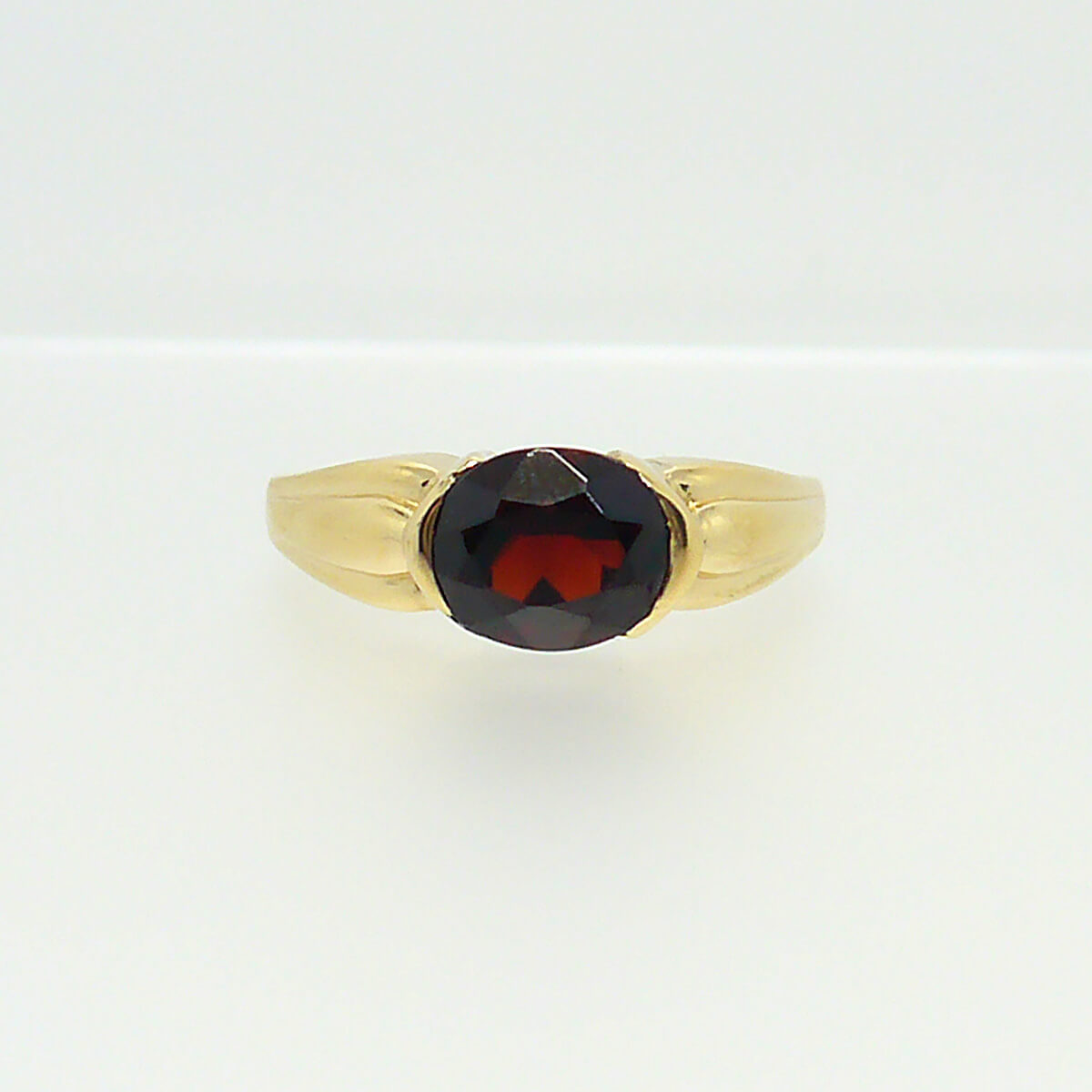 Oval Garnet 14k Yellow Gold East West Half Bezel Gemstone Ring Jewelsmith