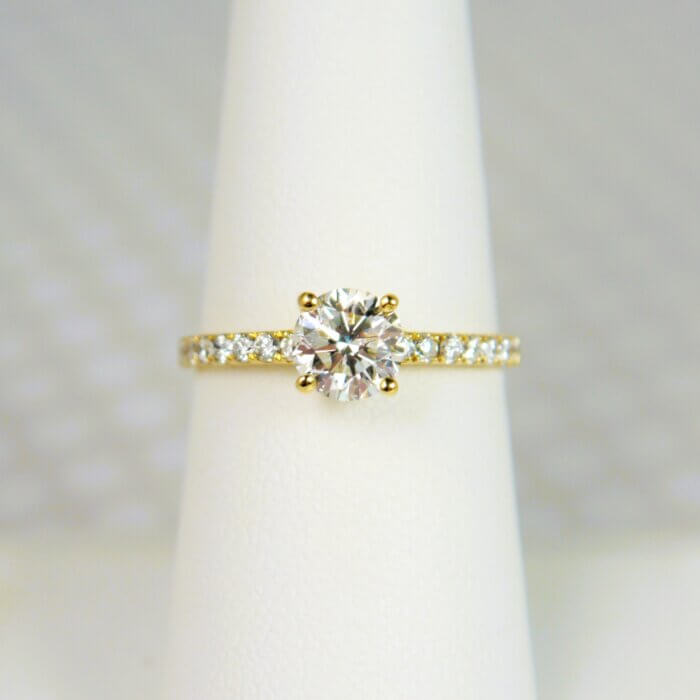 18k Yellow Gold 1.10ct Round Diamond & Side Accents Engagement Ring