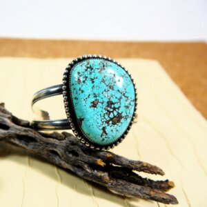Custom Oval Turquoise Cuff Bracelet in Sterling Silver - Image 2