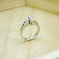 14k White Gold Emerald Cut Diamond Solitare Engagement Ring