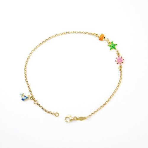 14k Yellow Gold Sea Life Anklet