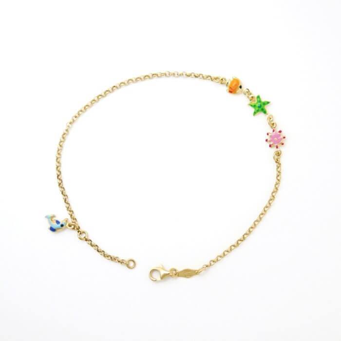 14k Yellow Gold Sea Life Anklet