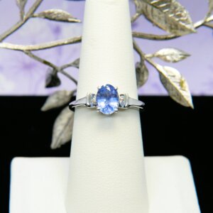 Oval Ceylon Sapphire and Diamond Ring in 14k White Gold