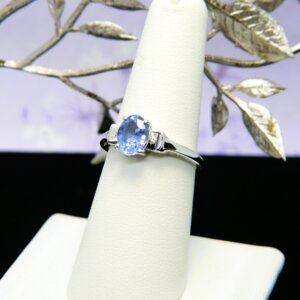 Oval Ceylon Sapphire and Diamond Ring in 14k White Gold