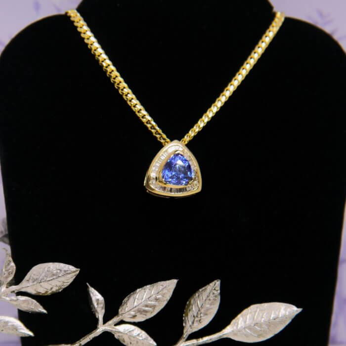 Natural 2.34 ct Trillion Tanzanite & Round Diamond Slide Pendant in 14k Yellow Gold