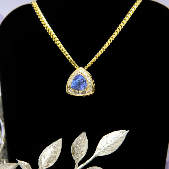 Natural 2.34 ct Trillion Tanzanite & Round Diamond Slide Pendant in 14k Yellow Gold