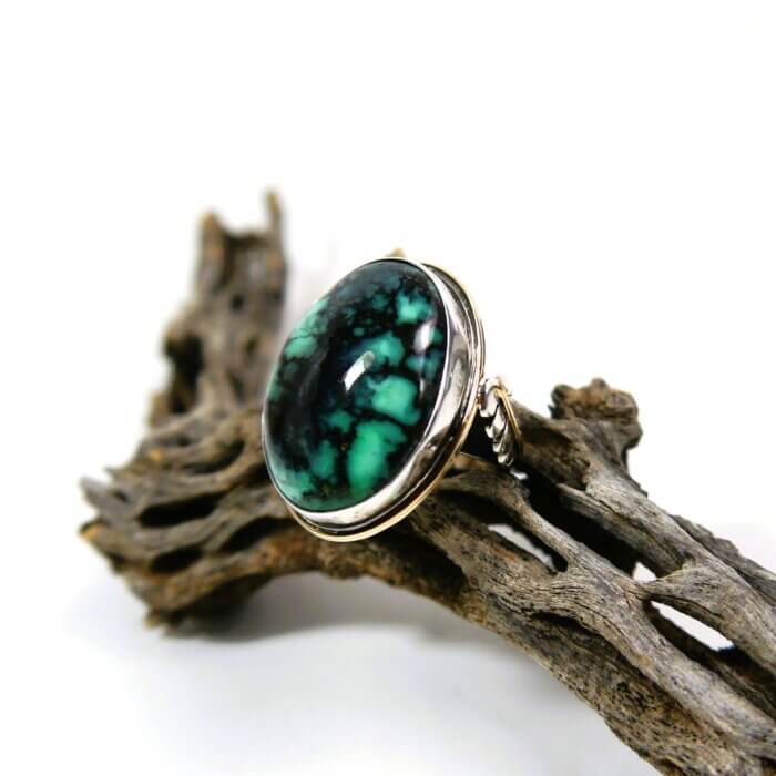 Royston Turquoise Custom Sterling Silver & 14k Yellow Gold Ring