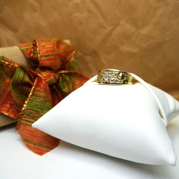Men's 14k Yellow Gold Nugget Diamond Ring
