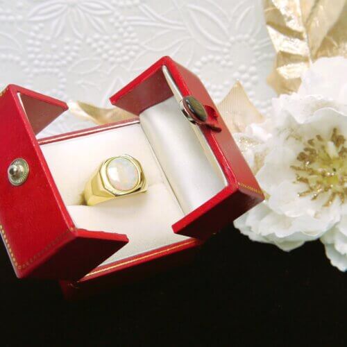 Heavy Men's 18k Yellow Gold Opal Ring