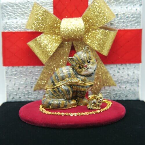 Cat Trinket Box with Matching Mini Necklace