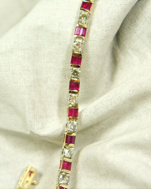 Diamond & Baguette Ruby Gemstone Tennis Bracelet in 14k Yellow Gold