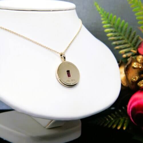 Ruby and Diamond Disc Pendant in 14k Yellow Gold