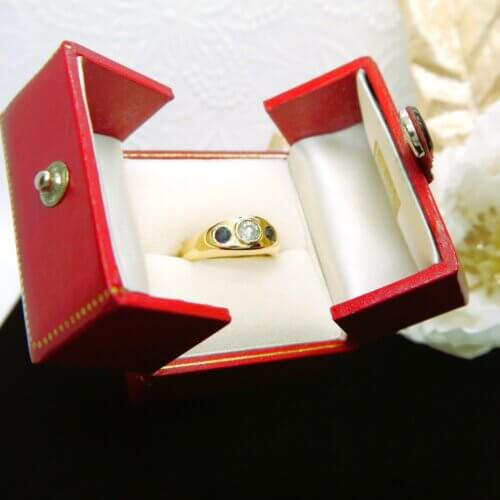 Men's 14k Yellow Gold Diamond & Blue Sapphire Ring