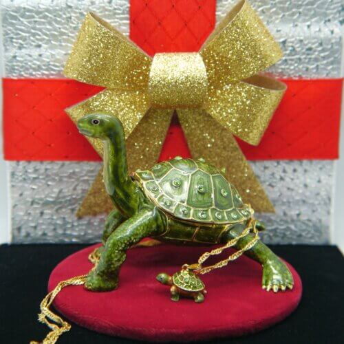 Tortoise Trinket Box with Matching Mini Necklace