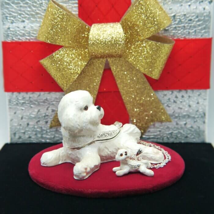 Winnie White Dog Trinket Box with Matching Mini Necklace - Image 3