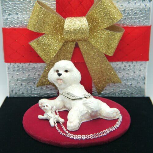 Winnie White Dog Trinket Box with Matching Mini Necklace