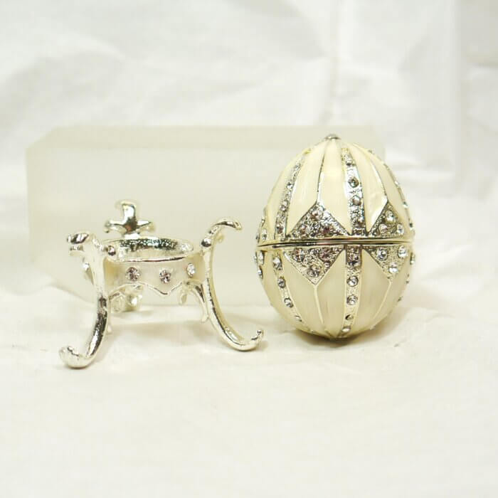 White Enameled Egg Trinket Box with Matching Mini Necklace