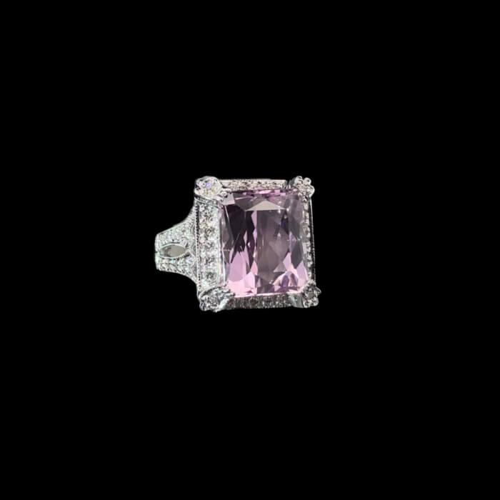 11.40ct Kunzite & White Diamond Ring in 14k White Gold