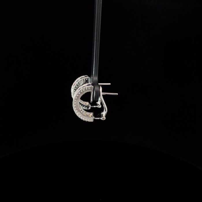 14k White Gold Rainbow Sapphire & Diamond Half Hoop Earrings - Image 4