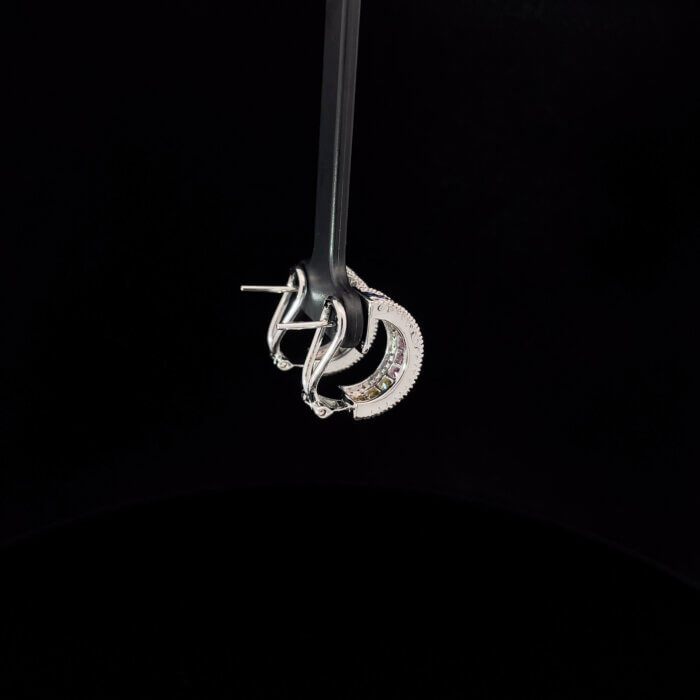 14k White Gold Rainbow Sapphire & Diamond Half Hoop Earrings - Image 5