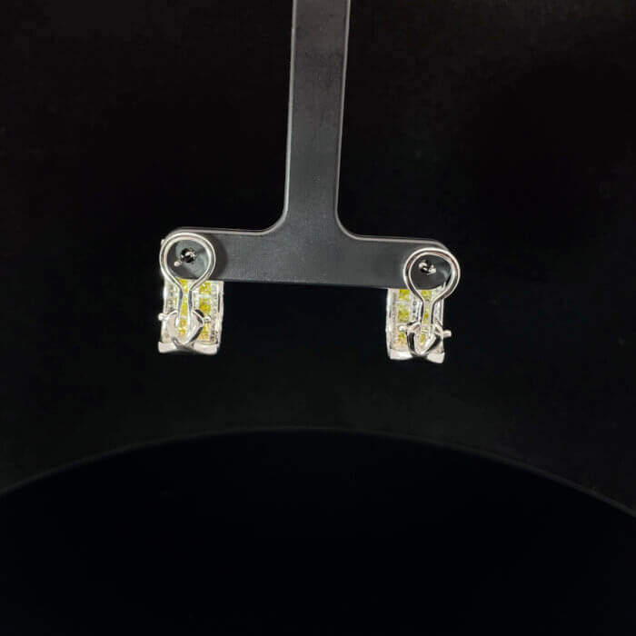 14k White Gold Yellow & White Diamond Pave Hoop Earrings - Image 4