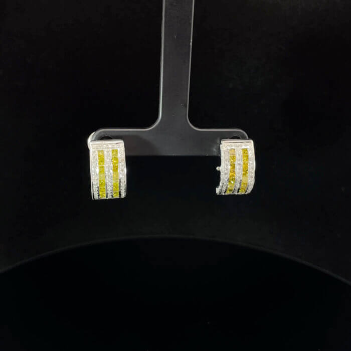 14k White Gold Yellow & White Diamond Pave Hoop Earrings