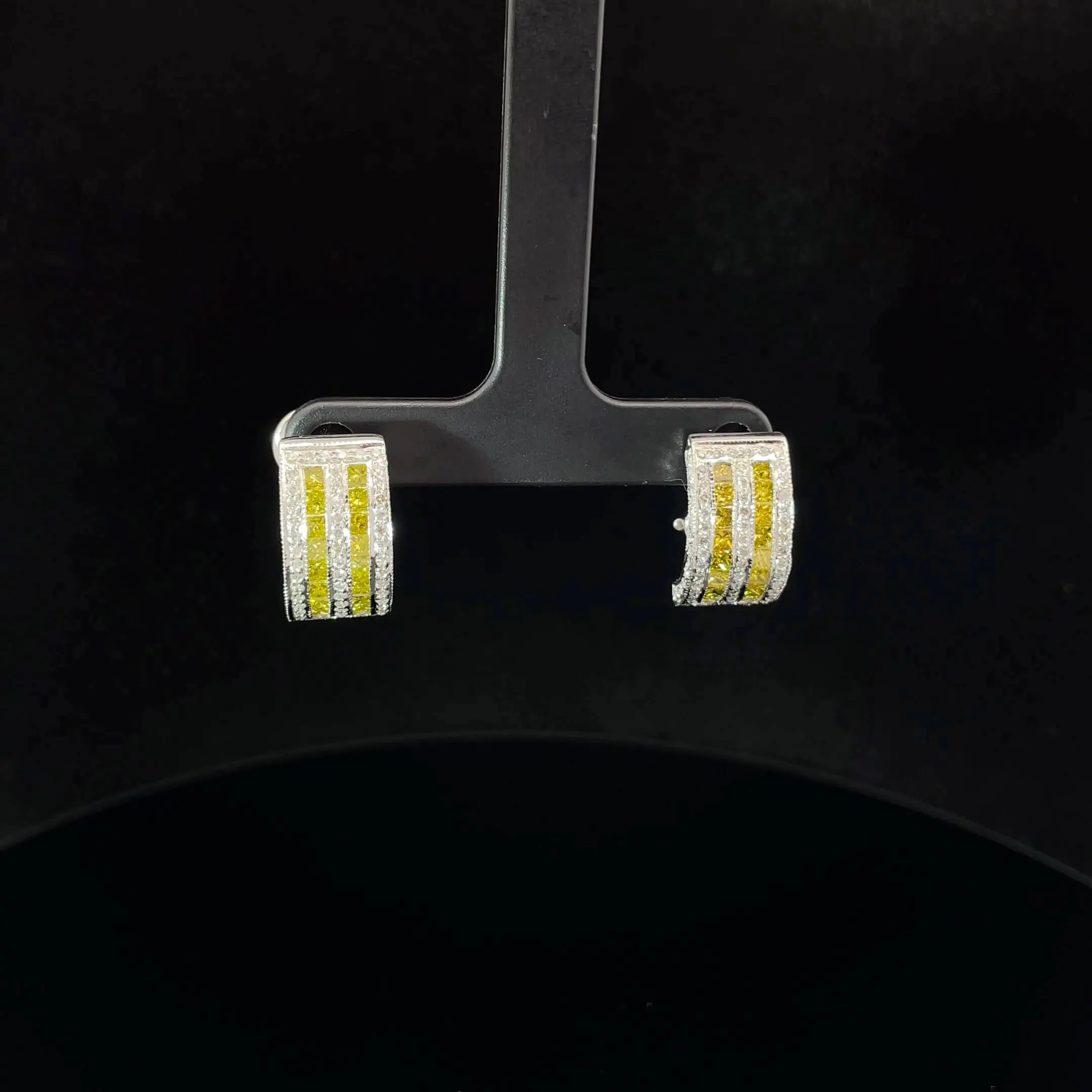 14k White Gold Yellow & White Diamond Pave Hoop Earrings