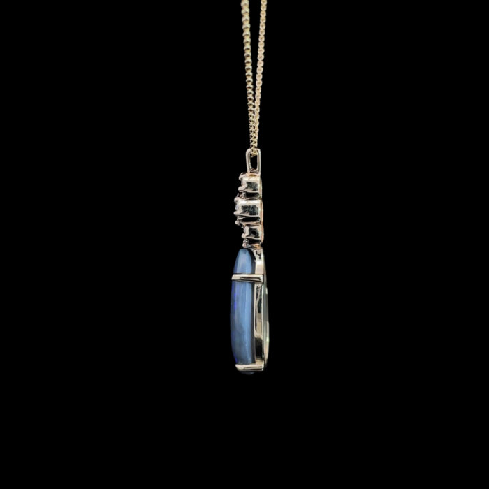 Pear Cut Cabochon Black Opal & Diamond Pendant in 10k Yellow Gold - Image 4