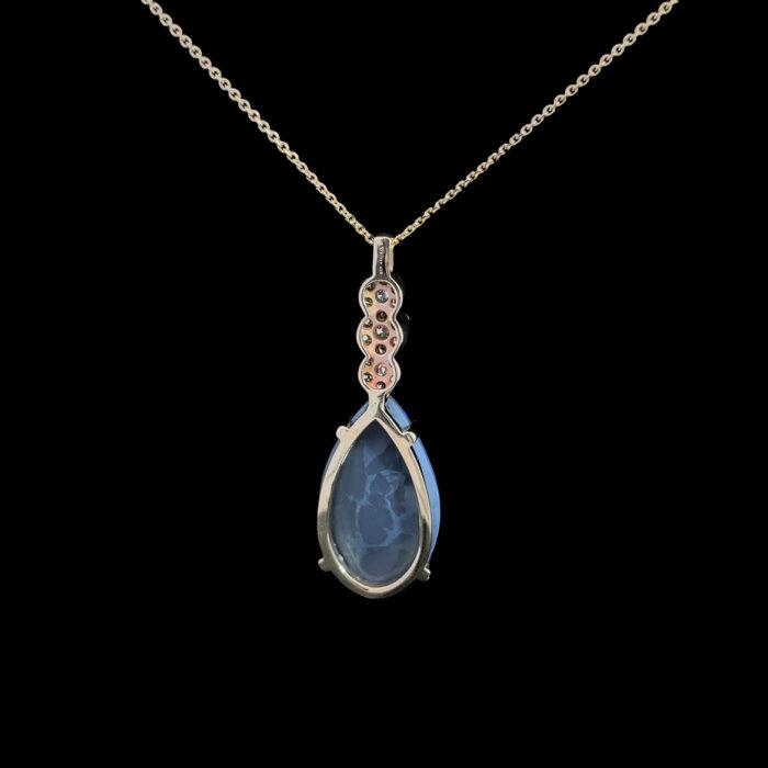 Pear Cut Cabochon Black Opal & Diamond Pendant in 10k Yellow Gold - Image 5