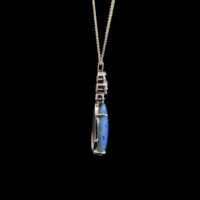 Pear Cut Cabochon Black Opal & Diamond Pendant in 10k Yellow Gold - Image 3
