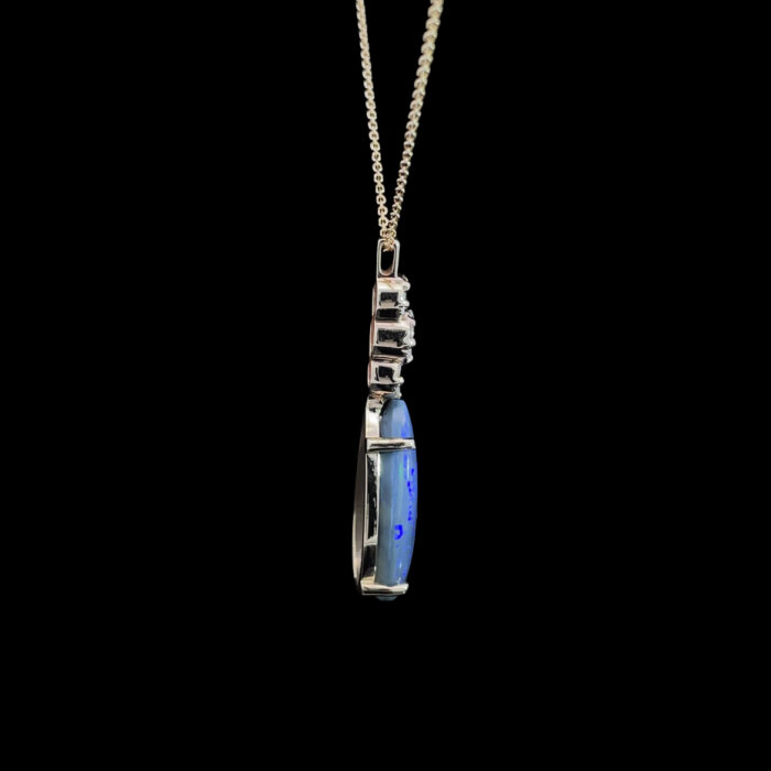 Pear Cut Cabochon Black Opal & Diamond Pendant in 10k Yellow Gold - Image 3