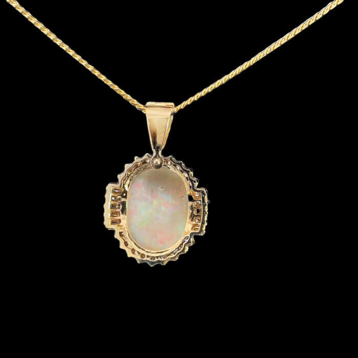Opal & Diamond Halo Enhancer Pendant in 14k Yellow Gold - Image 5