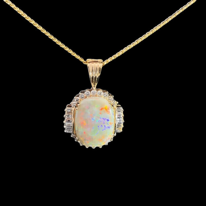 Opal & Diamond Halo Enhancer Pendant in 14k Yellow Gold
