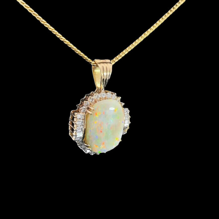 Opal & Diamond Halo Enhancer Pendant in 14k Yellow Gold - Image 2