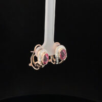 14k Rose Gold Oval Rubellite & Diamond Earrings - Image 3