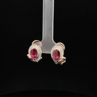 14k Rose Gold Oval Rubellite & Diamond Earrings - Image 2