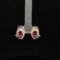 14k Rose Gold Oval Rubellite & Diamond Earrings
