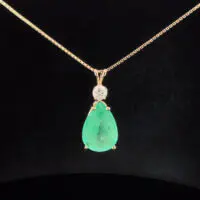 10.70ct Pear Shaped Emerald & Diamond Pendant in 14k Yellow Gold