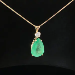 10.70ct Pear Shaped Emerald & Diamond Pendant in 14k Yellow Gold - Image 2