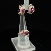 14k Rose Gold Oval Rubellite & Diamond Earrings - Image 6