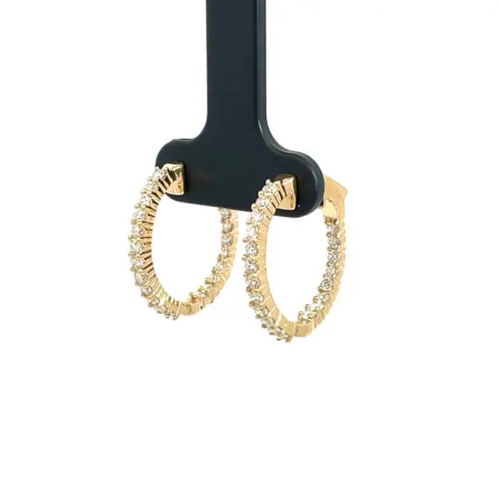 14k Yellow Gold Lab Diamond Inside Out Hoop Earrings