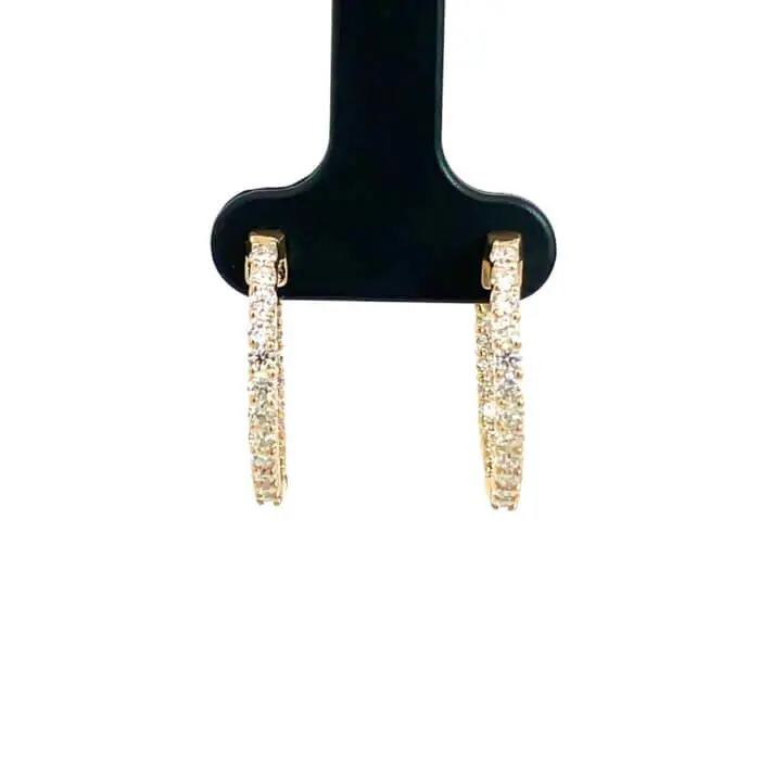 14k Yellow Gold Lab Diamond Inside Out Hoop Earrings - Image 3